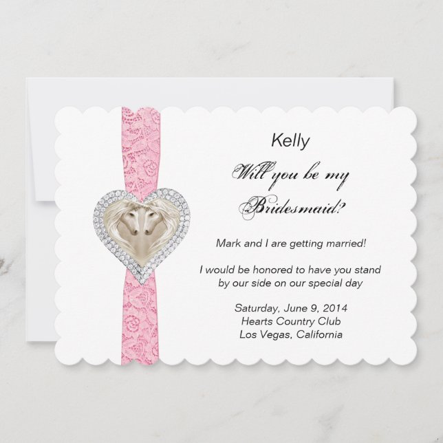 Cartão de Dama de Honra de Noiva de Renda Rosa Uni (Frente)