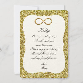 Cartão de Dama de Honra Infinito com Brilho Dourad