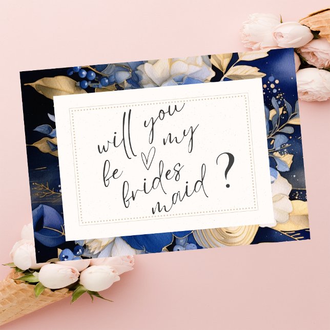 Cartão de Damas de Honra com Flores em Creme Azul  (Criador carregado)