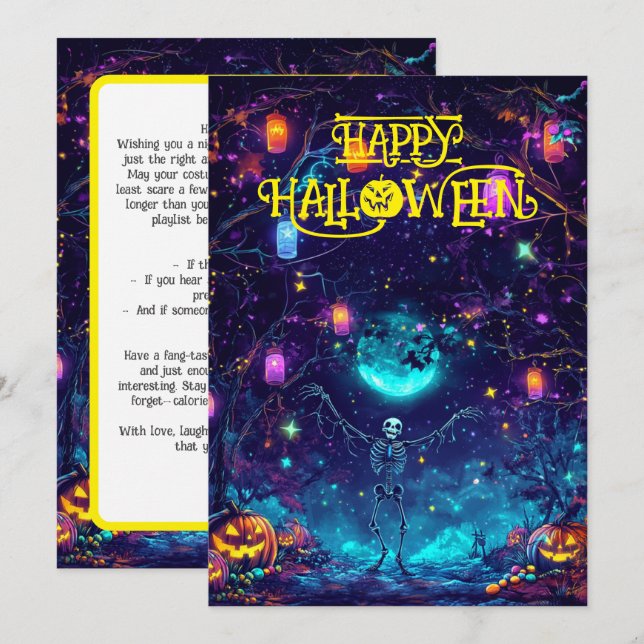 Cartão de Dança de Esqueleto Spooky (Frente/Verso)