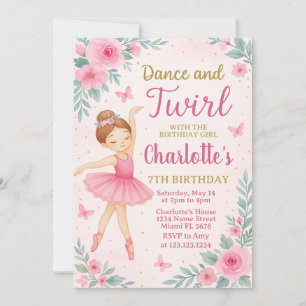Cartão de Dança Rosa e Dourado Editável para Menin