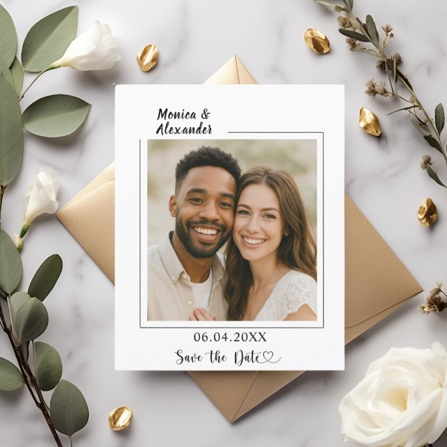Cartão de data de casamento com foto elegante mode (Criador carregado)
