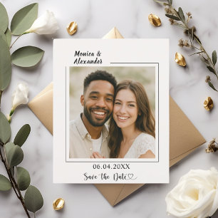 Cartão de data de casamento com foto moderna em ma