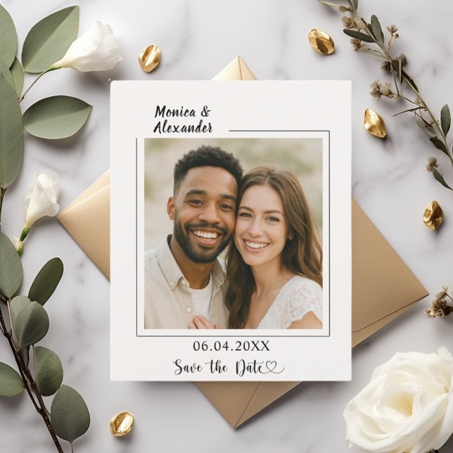 Cartão de data de casamento com foto moderna em ma (Criador carregado)