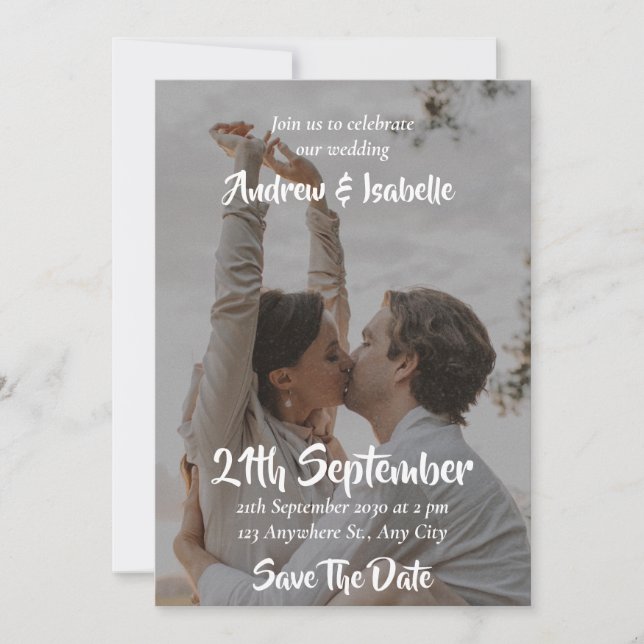 Cartão de data de casamento com foto personalizada (Frente)