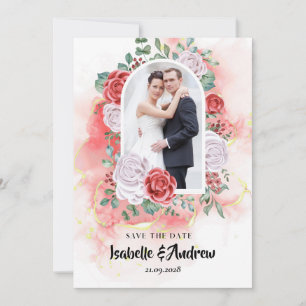 Cartão de data de casamento floral vintage para sa