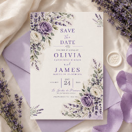 Cartão de Data de Salvamento de Aquarela Lavanda
