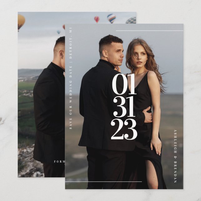 Cartão de Data de Salvamento de Foto Moderna e Sim (Frente/Verso)