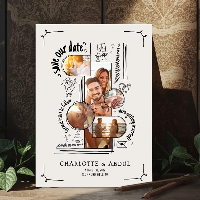 Cartão de Data de Salvamento Desenhado à Mão com A (A Save The Date For Fun Couples Only)