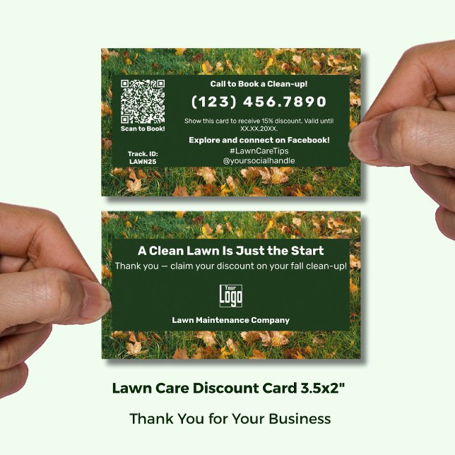 Cartão De Desconto A Clean Lawn Is Just the Start Seasonal Autumn  (A Clean Lawn Is Just the Start Seasonal Autumn Discount Card; Size:3.5x2 Inch, Green White Branding)