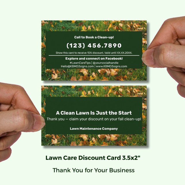 Cartão De Desconto A Clean Lawn Is Just the Start Thank You  (A Clean Lawn Is Just the Start Thank You Discount Card; Size: 3.5x2 Inch, Green White Branding)