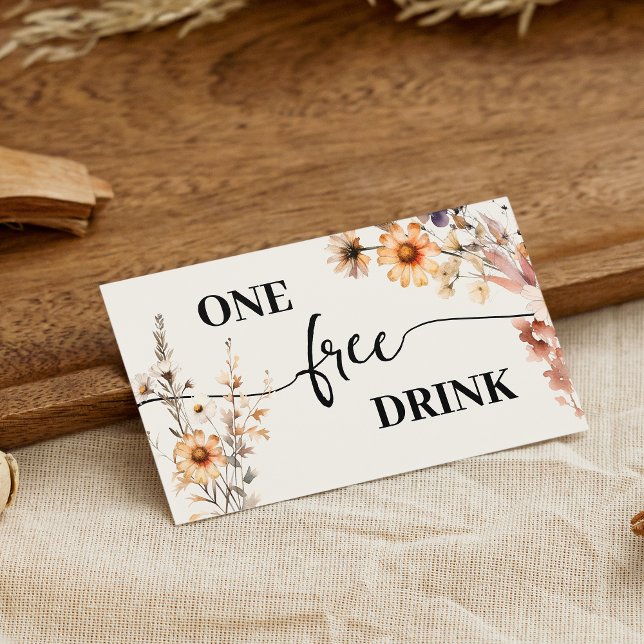 Cartão De Desconto Autumn Wildflowers Free Drink Wedding Ticket Card (Criador carregado)