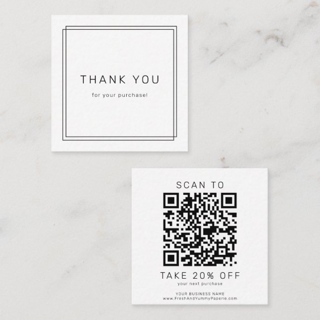 Cartão De Desconto AVERY Modern Minimalist Business QR Code Thank You (Frente/Verso)