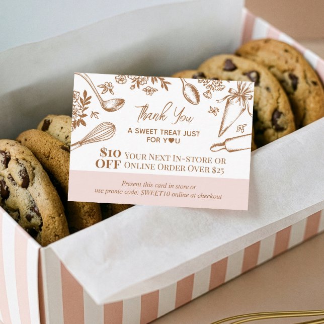 Cartão De Desconto Baking Utensils Thank You Promo Code Bakery Logo (Baking Utensils Thank You Promo Code Bakery Logo Discount Card)