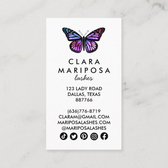 Cartão De Desconto Bela Borboleta Roxa Beleza Ioga Maquiagem Bem-esta (Verso)