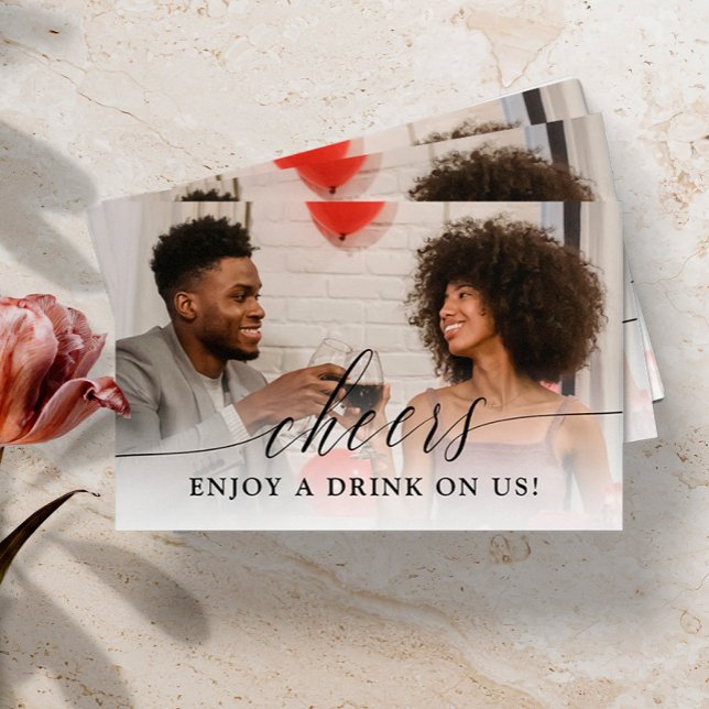 Cartão De Desconto Bilhete de Bebida de Casamento de Foto de Caligraf (Criador carregado)