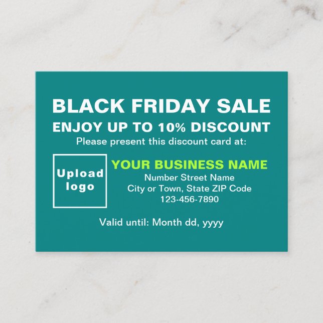 Cartão De Desconto Business Black Friday Sale sobre Teal Green (Frente)