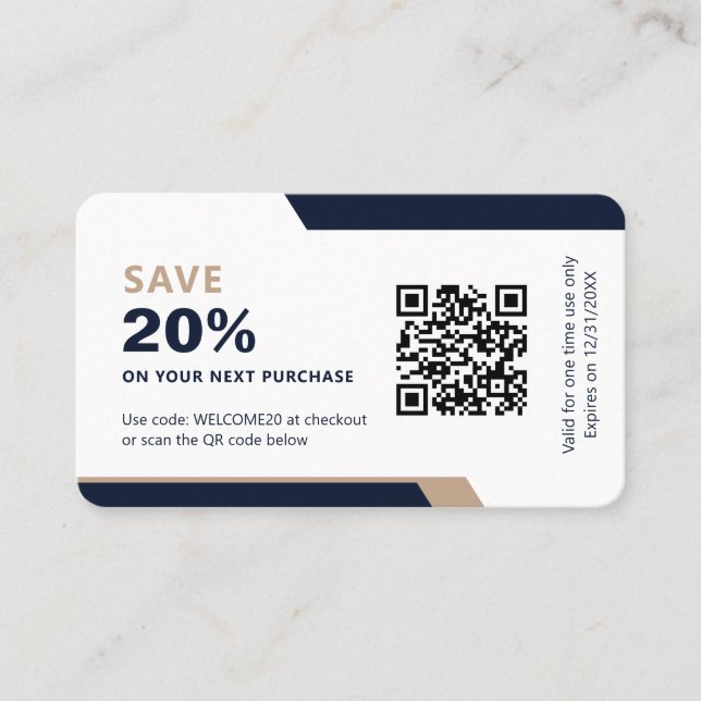 Cartão De Desconto Business Logo Promotional Modern Navy Blue & Gold (Frente)