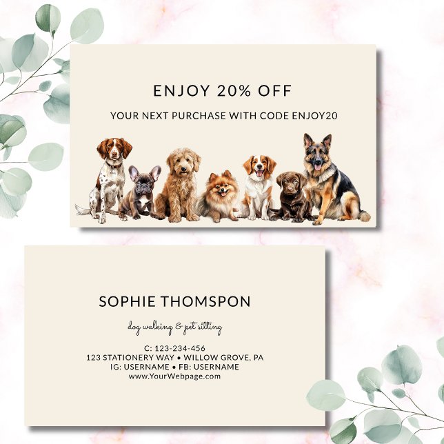 Cartão De Desconto Cães e animais de companhia que andam (Criador carregado)