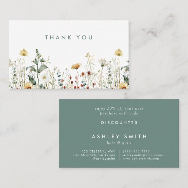 Cartão De Desconto Campo de Flores Silvestres de Verão (Frente/Verso)