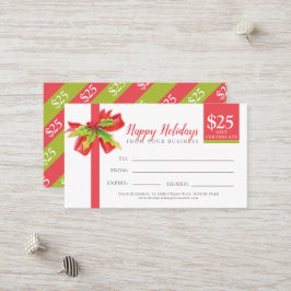 Cartão De Desconto Christmas gift certificate red green ribbon $25