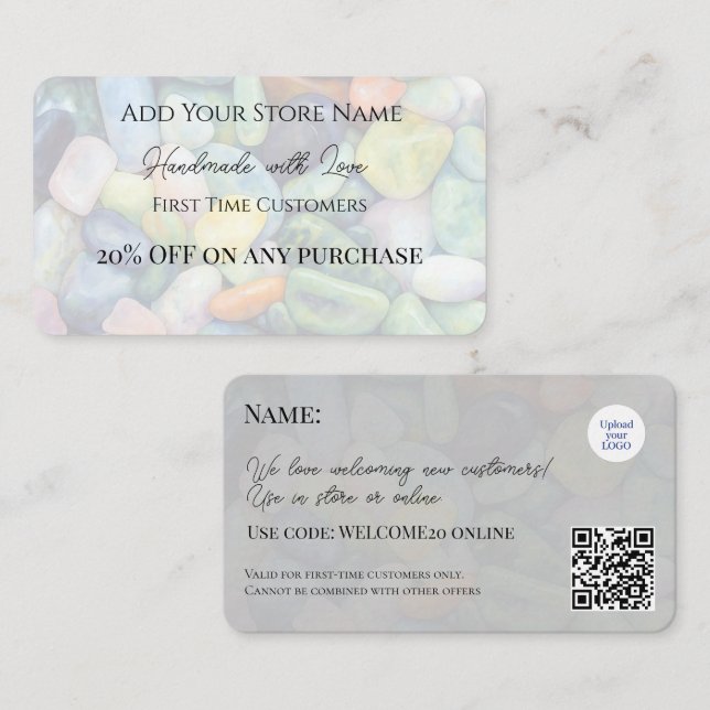 Cartão De Desconto Clientes pela primeira vez premiam a pedra inspira (Frente/Verso)