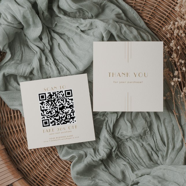 Cartão De Desconto Código QR de agradecimento da EVERLY Cream e Gold  (EVERLY Cream and Gold Business QR Code Thank You Discount Card)