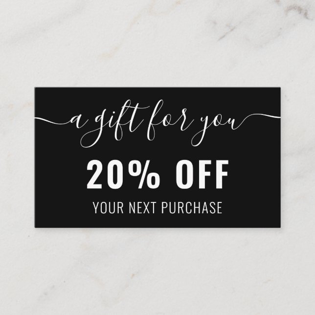 Cartão De Desconto Código QR Elegante preto branco lealdade de promoç (Frente)