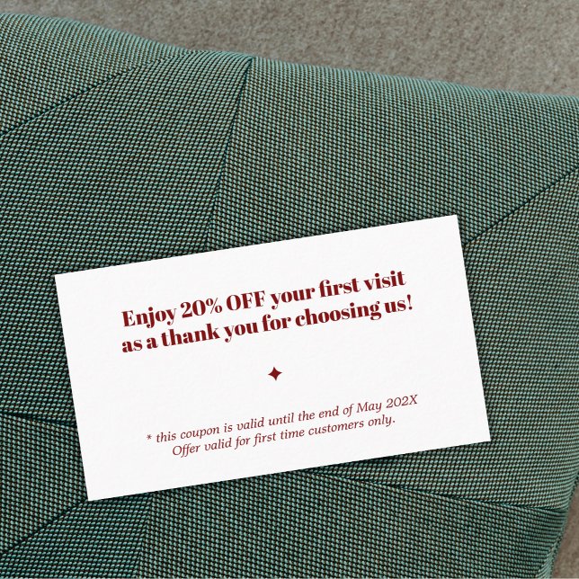 Cartão De Desconto Coupon de Salão Branco Vermelho Mínimo (Criador carregado)