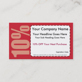 Cartão De Desconto Cupão 10% Desligado