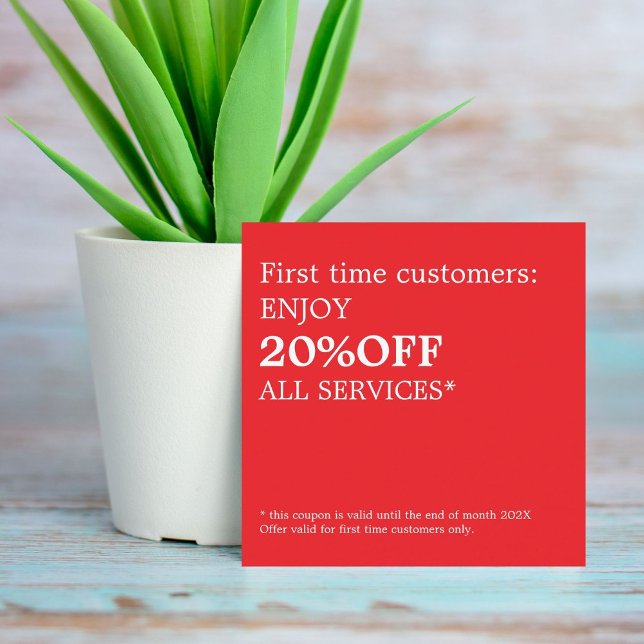 Cartão De Desconto Cupão Branco Vermelho Mínimo Elegante (Criador carregado)