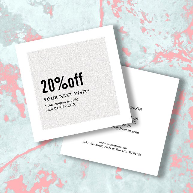 Cartão De Desconto Cupão de Bela Branca Negra Moderna Elegante (Criador carregado)