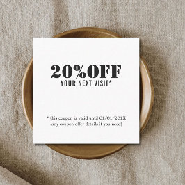 Cartão De Desconto Cupão de Bela Branca Negra Simples Elegante