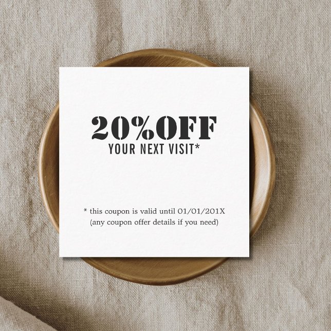 Cartão De Desconto Cupão de Bela Branca Negra Simples Elegante (Criador carregado)