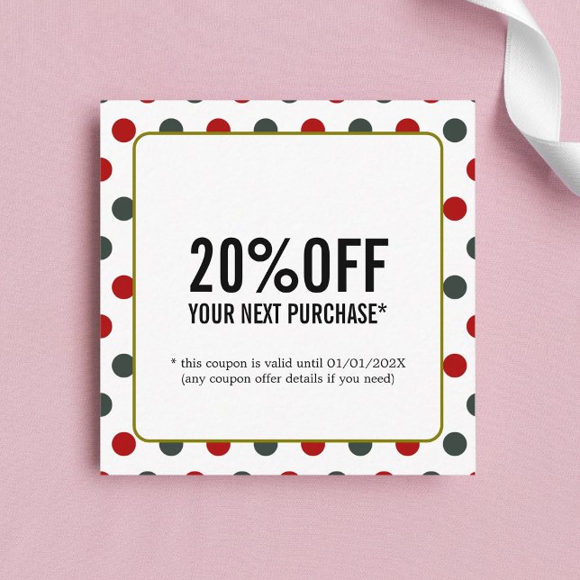 Cartão De Desconto Cupão de Salão de Bela Branca Vermelha Verde legal (Criador carregado)