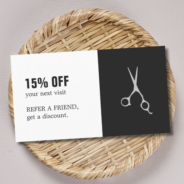 Cartão De Desconto Cupão de Salão de Cabelo Preto Elegante (Criador carregado)