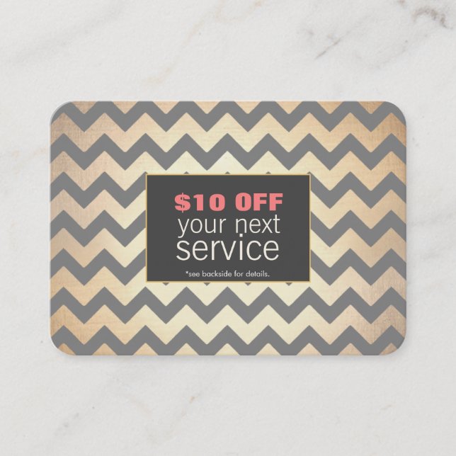 Cartão De Desconto Cupão Dourado Zig Zags Hair Salon e Spa Discount (Frente)