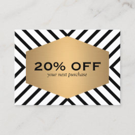 Cartão De Desconto Cupão emblema Dourado do padrão branco preto-retrô