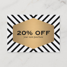 Cartão De Desconto Cupão emblema Dourado do padrão branco preto-retrô
