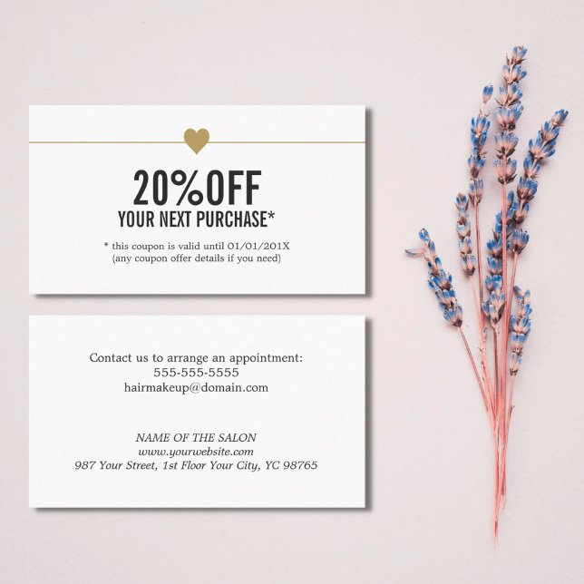 Cartão De Desconto Cupão Simples de Salão de Beleza Elegante (Criador carregado)
