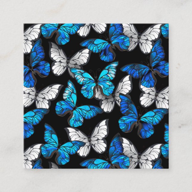 Cartão De Desconto Dark Seamless Pattern with Blue Butterflies Morpho (Frente)