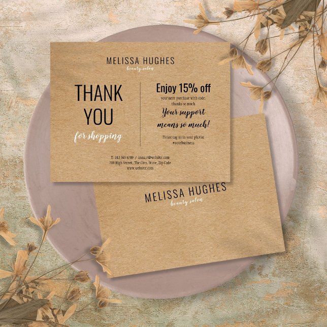 Cartão de Desconto de Agradecimento Rústico Simple (Simple Rustic Thank You For Shopping Discount Card)