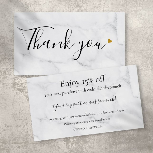 Cartão de Desconto de Agradecimento Simples em Már (Simple Marble Thank You For Shopping Discount Card)