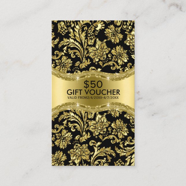 Cartão De Desconto Dourado Metálico Preto - Voucher Presente (Frente)