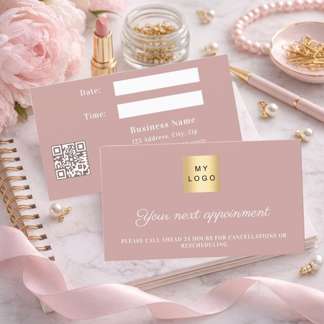 Cartão De Desconto Dusty rose QR business logo appointment card (Criador carregado)