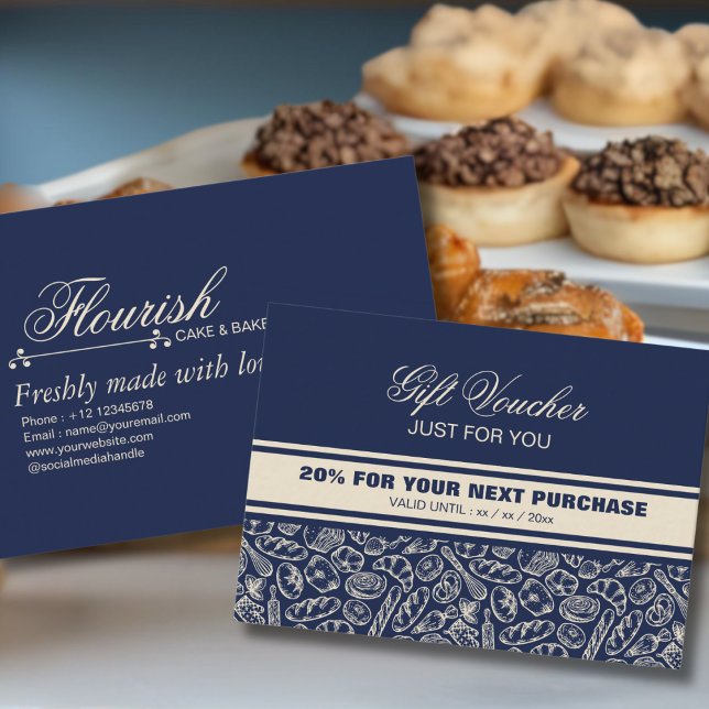 Cartão De Desconto Elegant Classic Navy Blue Bakery Discount Card (Criador carregado)