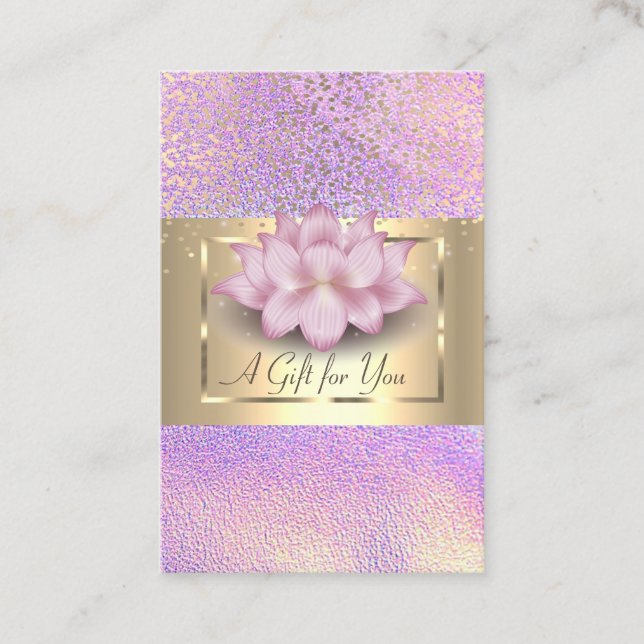 Cartão De Desconto Elegant Gold Frame, Confetti Holographic Lotus (Frente)