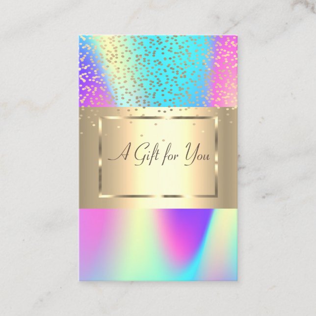 Cartão De Desconto Elegante Frame Dourado, Confetti Ombre Holographic (Frente)