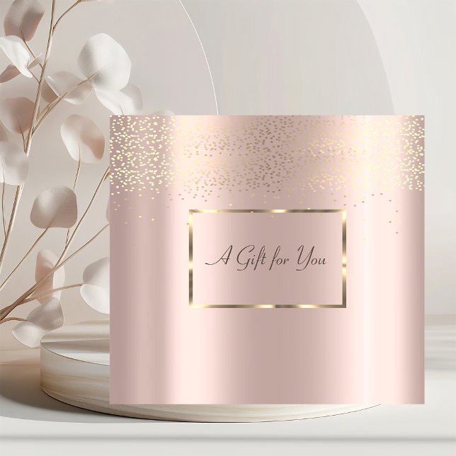 Cartão De Desconto Elegante moldura dourada, confetes em rosa dourado (Criador carregado)
