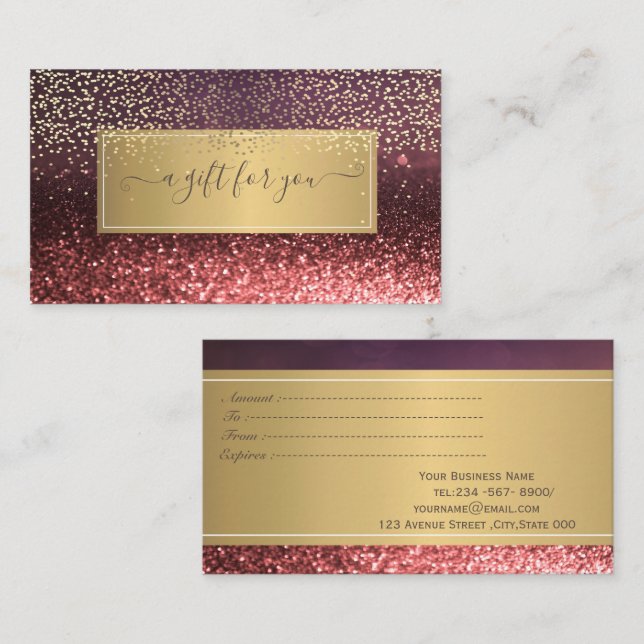 Cartão De Desconto Elegante Trendy Luxury Glitter Bokeh Dourado Confe (Frente/Verso)